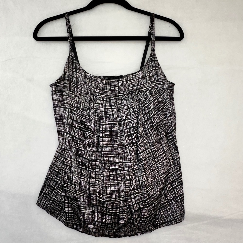 New York and Company Black White Grid Camisole Adjustable Strap Tank‎ Top Small